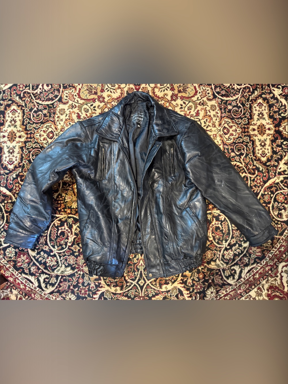 Maxam Brand Men's Black lamb skinLeather patchwork Jacket  Italian mozaic zip xl